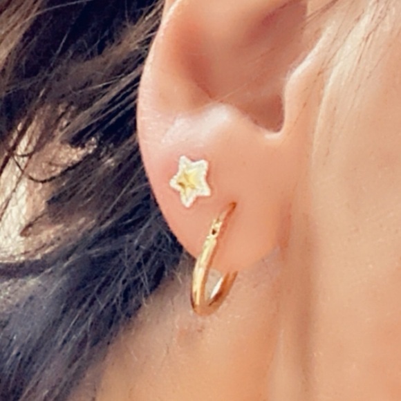 Sterling Silver Two Tone Tiny Star Studs - Picture 9 of 11